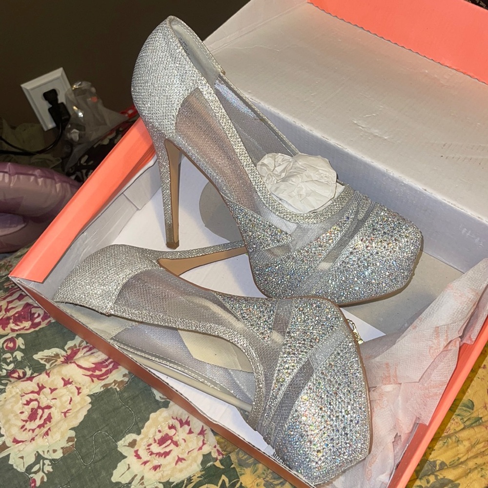 silver sparkly heels